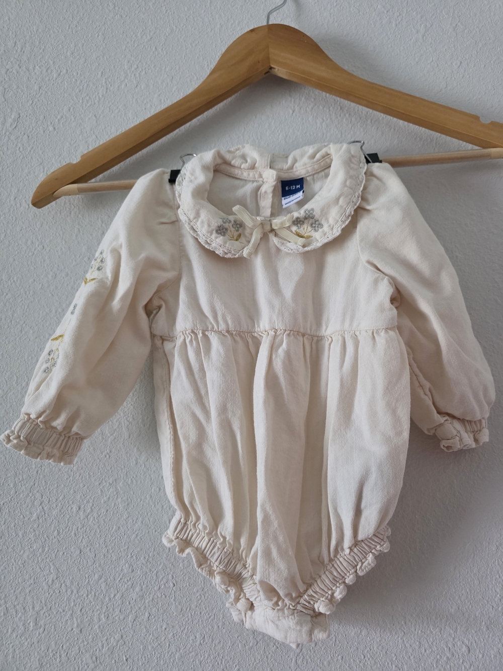 Old Navy Cream Baby One-Piece Romper with Embroidered Collar